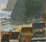East Cliff Staithes, oil, 24x24 cm SOLD.