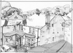 Holmfirth sketchbook II - Two pubs, ink.