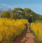 Path Through Oil Seed Rape Field, Upper Denby, oil, 24 x 24 cm.