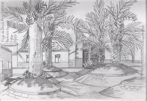 Plaza Perez Galdos, Puerto de la Cruz, pencil sketch.