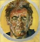 Self portrait in Shaving Mirror, oil, 15 cm x 16 cm.