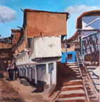 Steps 2, Caracas Slums, oil on wood, 10 x 10 ins.