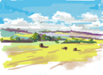 Yorkshire wolds from the train to Scarborough, iPad Brushes.